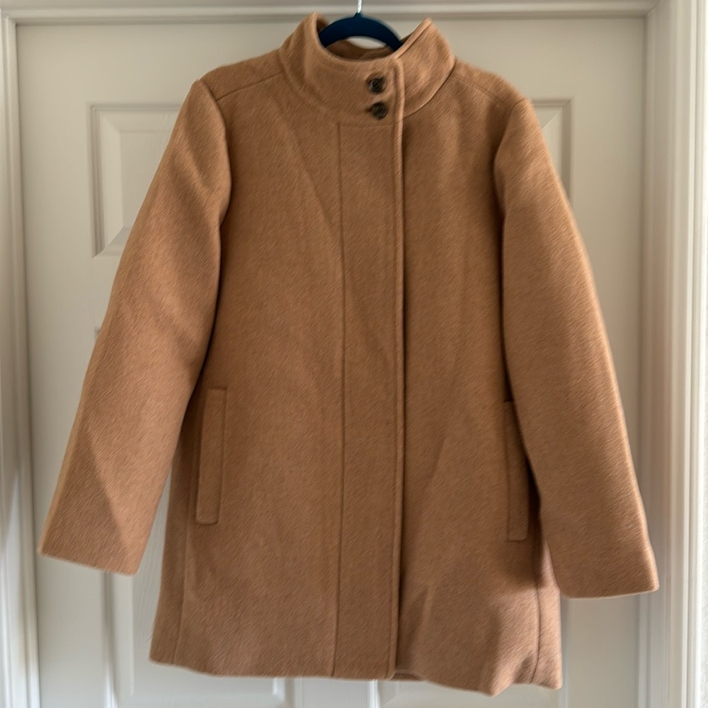 BNWT J. Crew factory ladies wool blend button-neck city coat size 14 beige